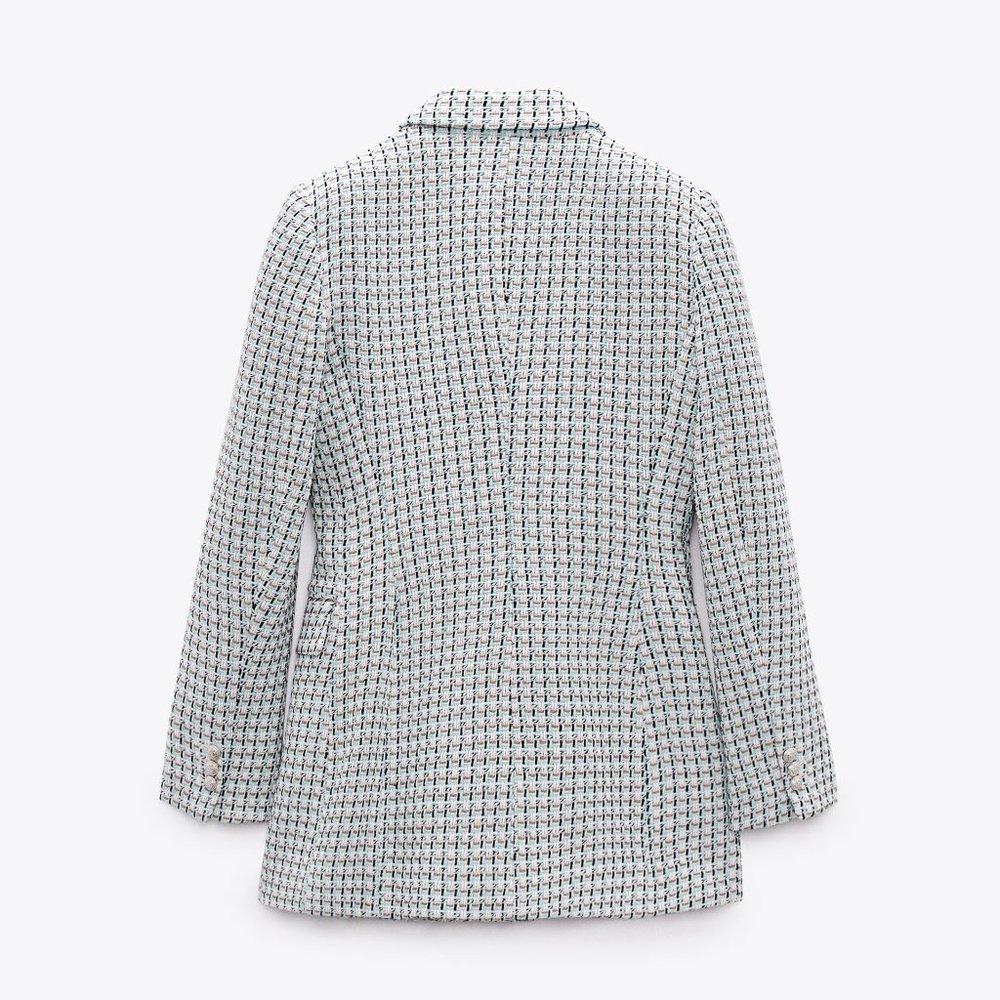 SOLD RARE BLOGGERS FAV Zara textured double breasted blazer blue silver tweed… - Picture 4 of 7